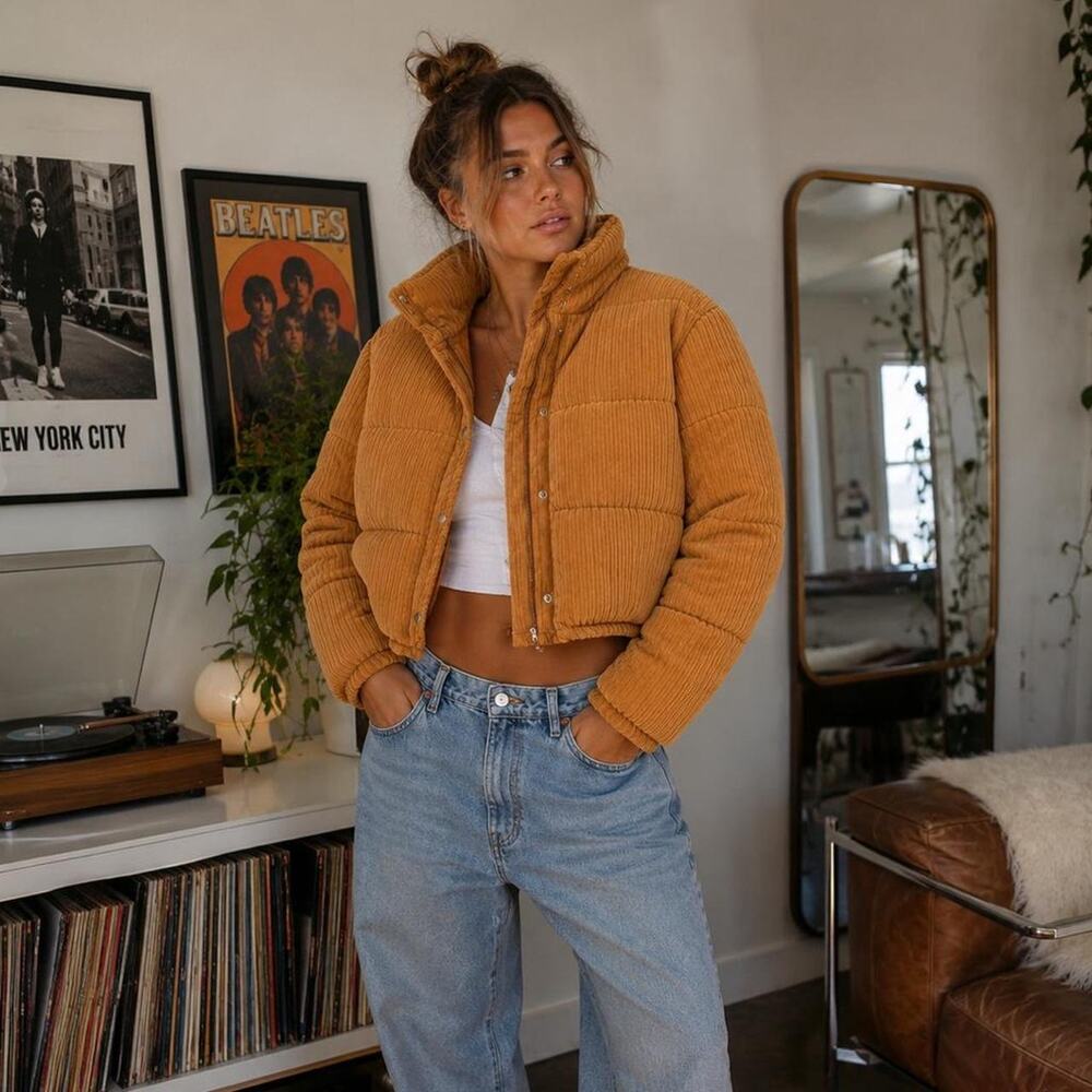 Urban Outfitters Brown Corduroy Puffer Jacket- Size M